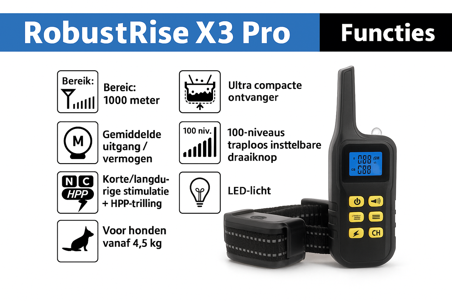 Robustrise X3 Pro+ antiblafband met schok
