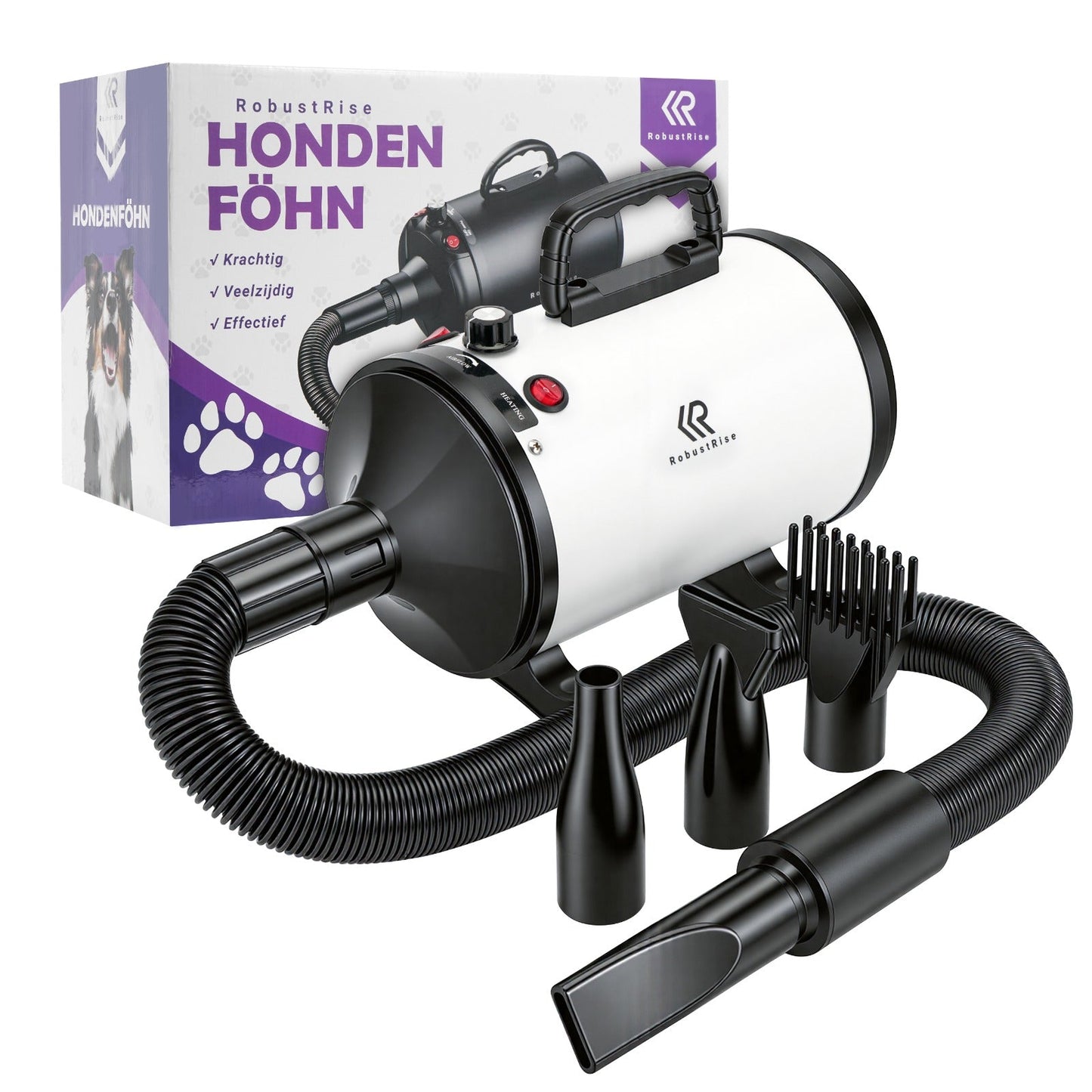 Waterblazer Hond wit 3800W – hondenfohn met accessoires voor alle hondenrassen | Robustrise