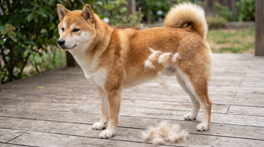 Shiba Inu met loskomende ondervacht tijdens de grote rui