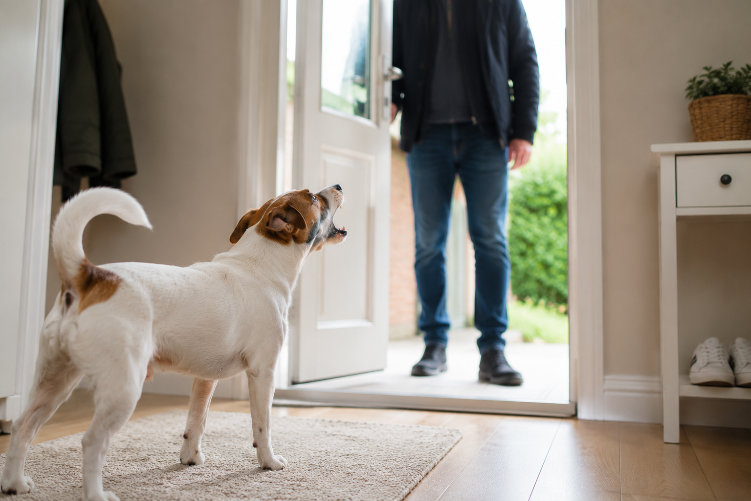 Hond blaft naar bezoek in huis