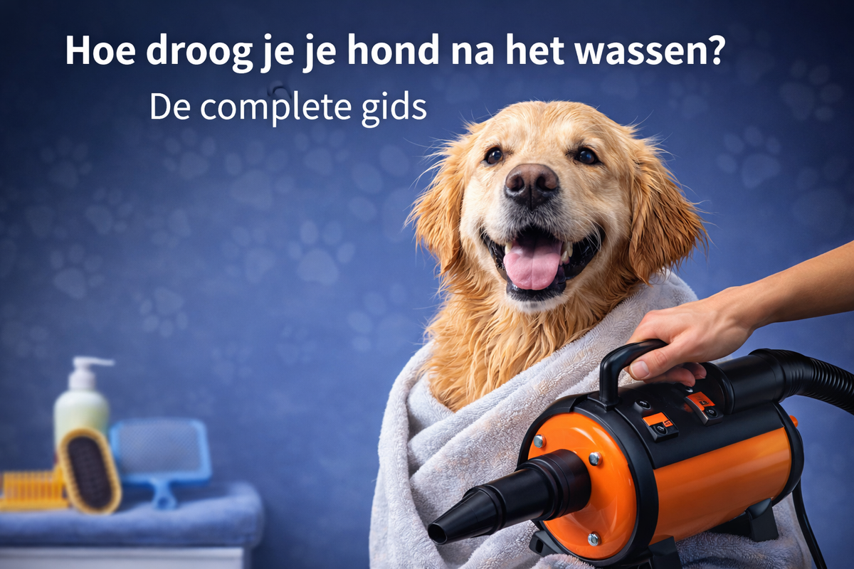 Hond wordt na het wassen met een handdoek drooggewreven