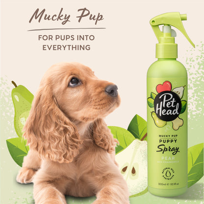 Cockerspaniel puppy naast de Pet Head Mucky Pup Puppy Vachtspray