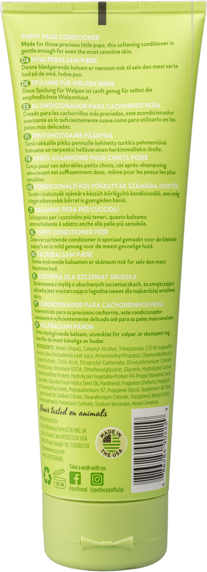 Pet Head Mucky Pup Puppy Conditioner 250ml achterkant met ingredienten
