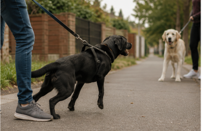 Hond blaft naar andere honden tijdens het wandelen
