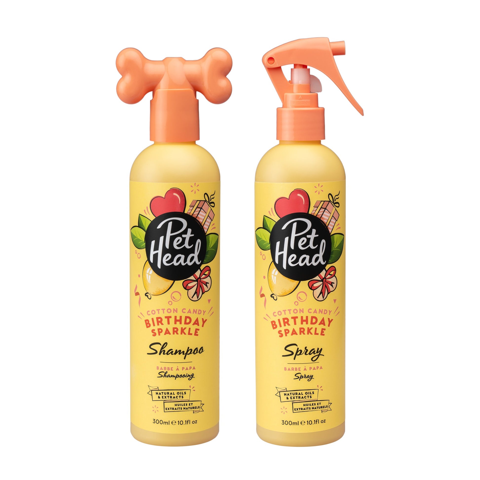 Pet Head Birthday Sparkle shampoo en vachtspray naast elkaar