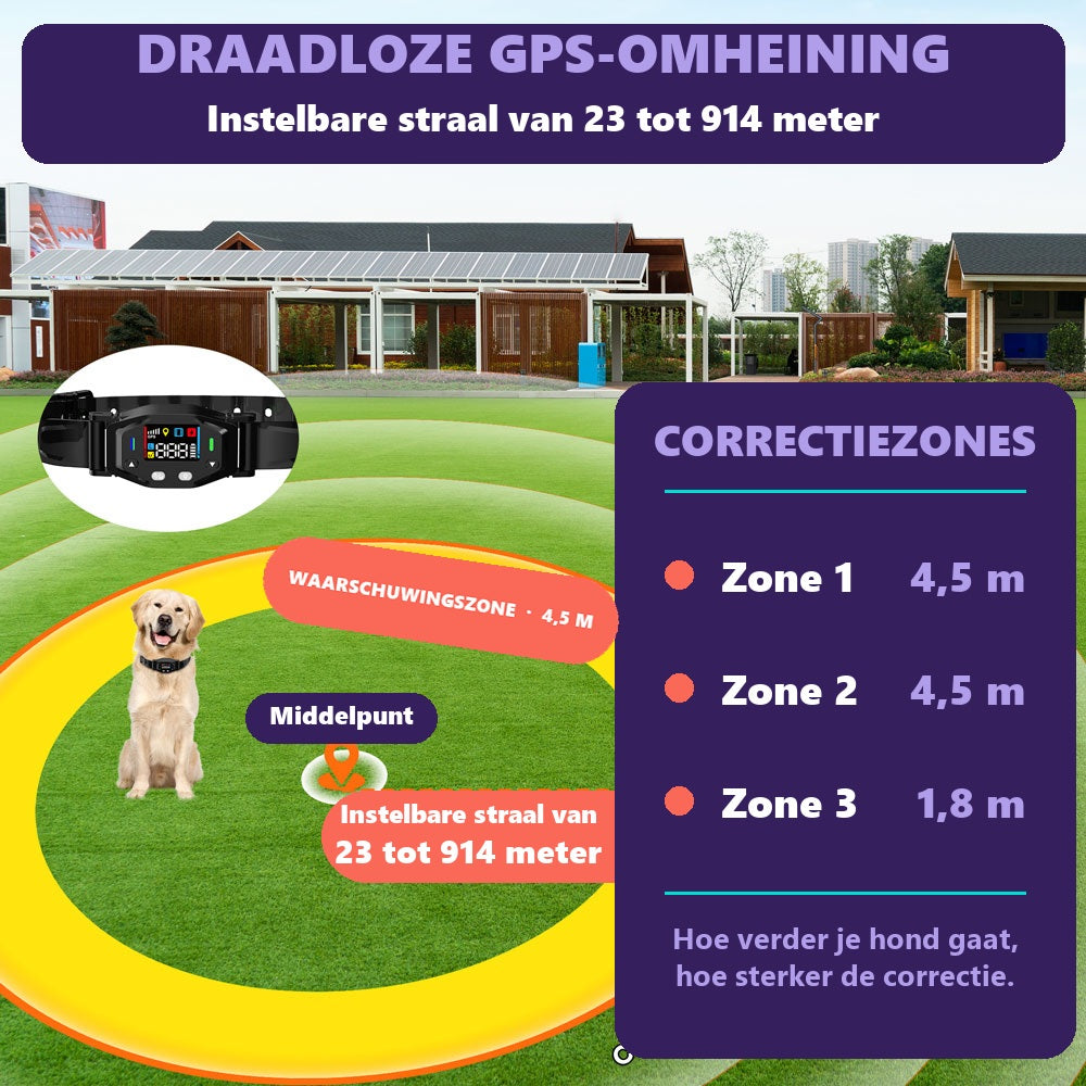 Draadloze GPS-omheining met instelbare straal van 23 tot 914 meter
