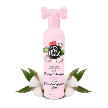 Pet Head Furst Bath Puppy 2-in-1 hondenshampoo 300 ml, roze fles met bothandvat