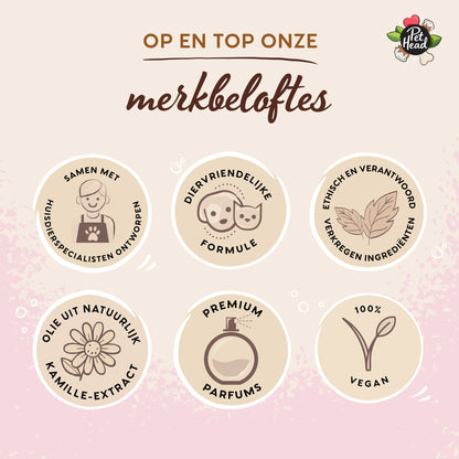 Merkbeloftes van Pet Head: diervriendelijke formule, natuurlijk kamille-extract, 100 procent vegan
