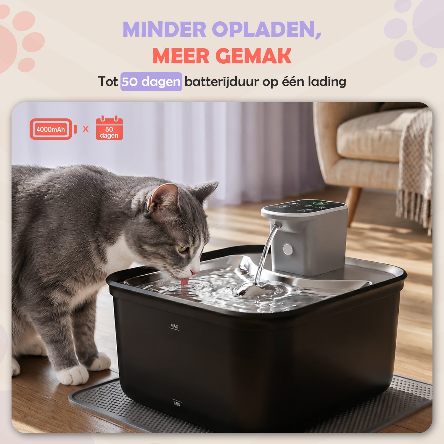 Pure Reign Kattenfontein 3,5L – Draadloos & Fluisterstil | Robustrise - Robustrise.nl