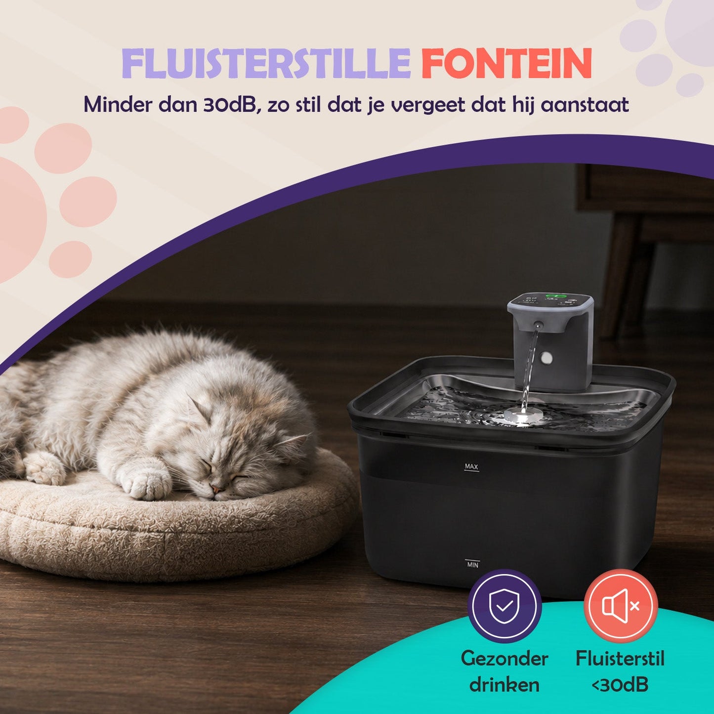 Pure Reign Kattenfontein 3,5L – Draadloos & Fluisterstil | Robustrise - Robustrise.nl