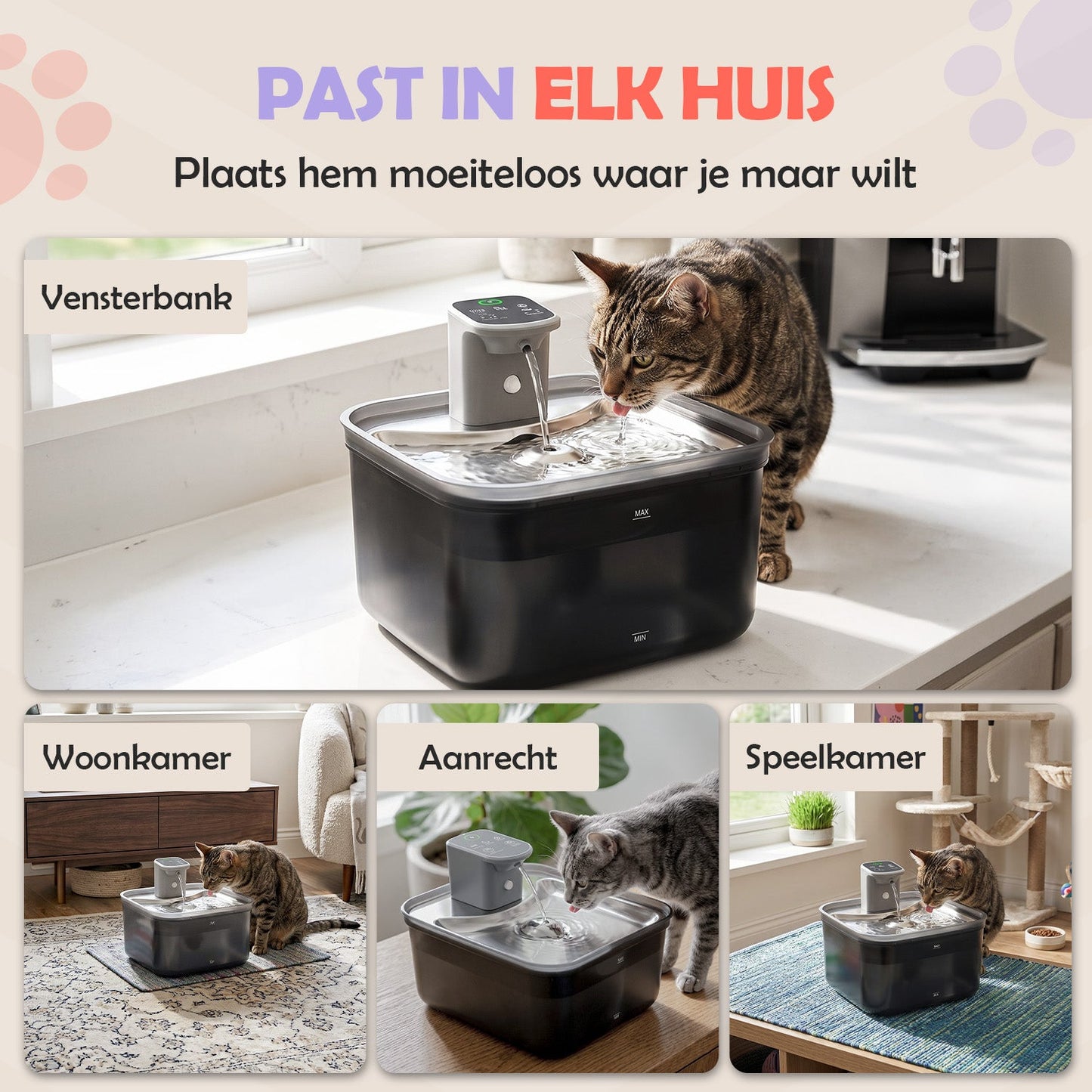 Pure Reign Kattenfontein 3,5L – Draadloos & Fluisterstil | Robustrise - Robustrise.nl