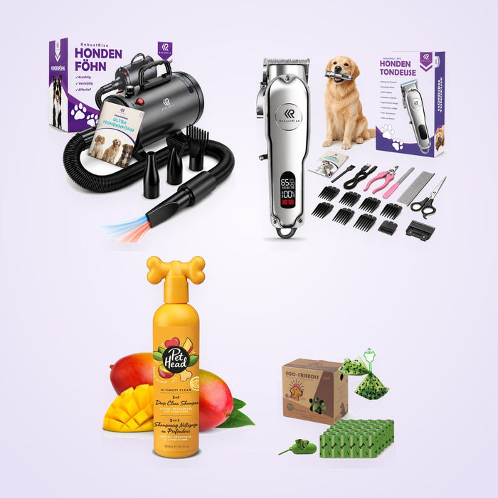 Complete Verzorgingsset: waterblazer 3800W, hondentondeuse, Ultimutt Clean shampoo en hondenpoepzakjes