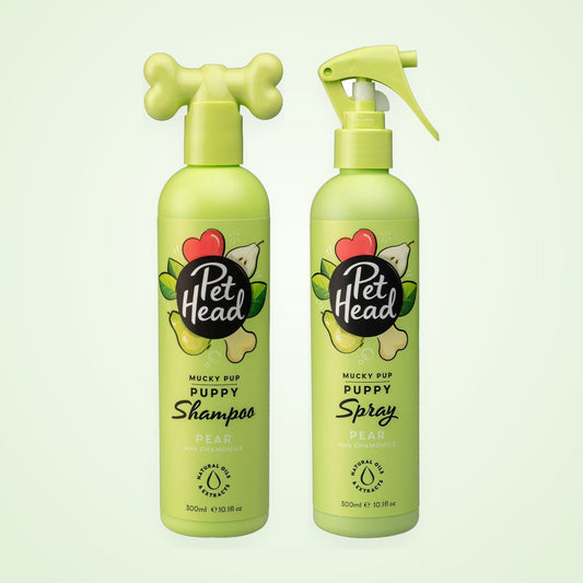 Frisse Vacht Duo: Pet Head Mucky Puppy hondenshampoo en vachtspray met peergeur