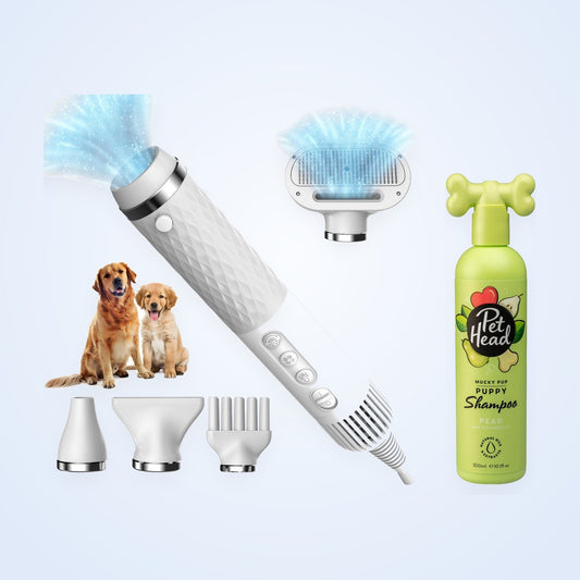 Kleine Hond Compleet: Robustrise waterblazer voor kleine honden en Pet Head Mucky Puppy shampoo