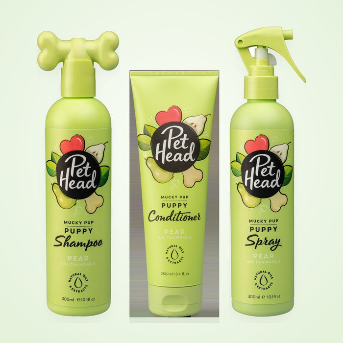 Mucky Puppy Starterkit: Pet Head shampoo, conditioner en vachtspray met peergeur