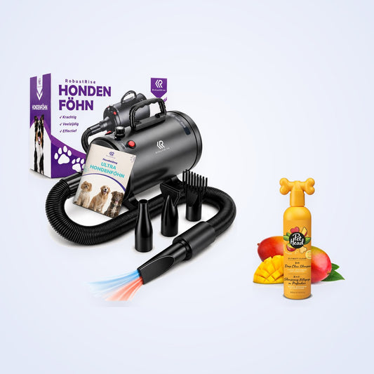 Wassen & Drogen Set: Robustrise waterblazer 3800W en Pet Head Ultimutt Clean hondenshampoo
