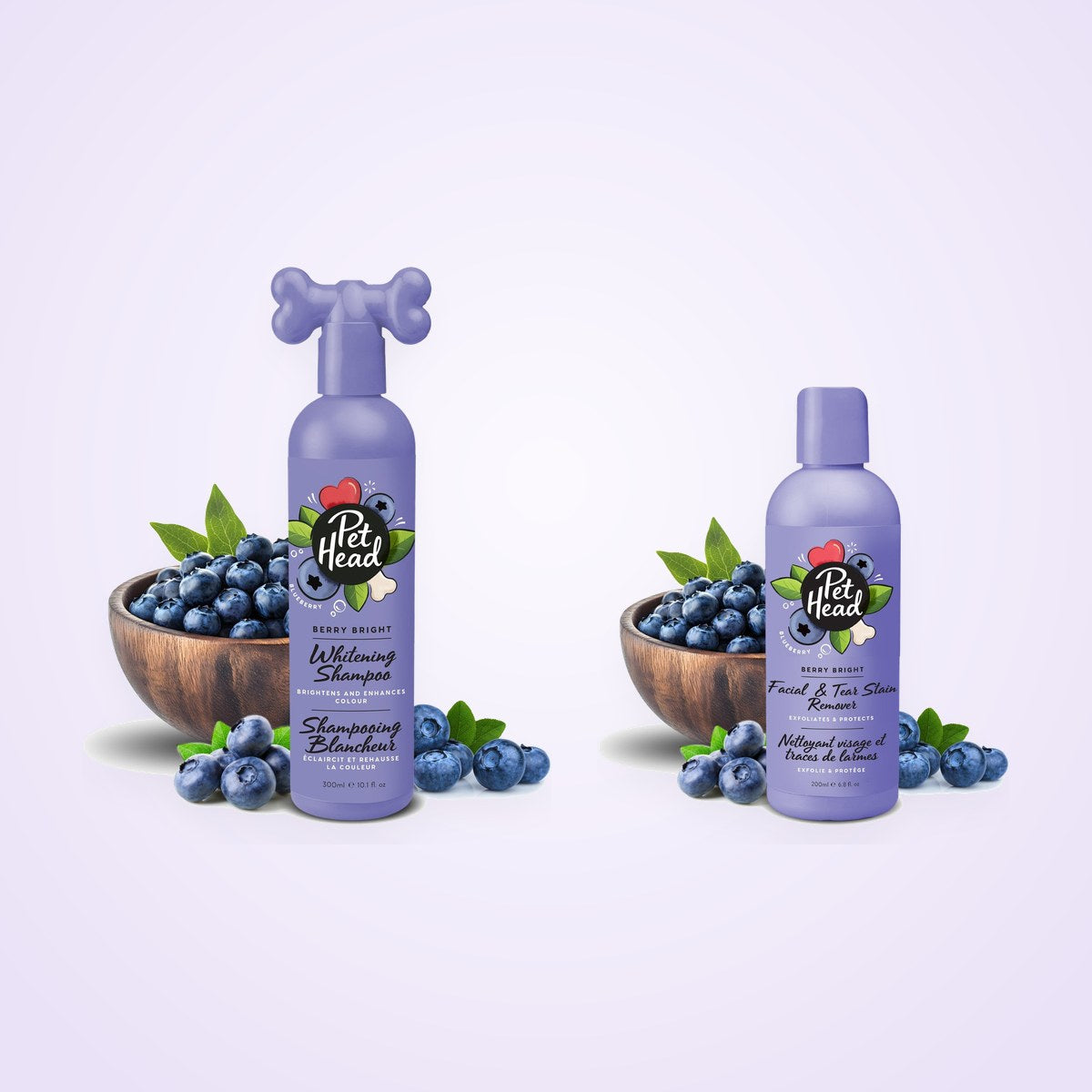 Witte Vacht Set: Pet Head Berry Bright whitening hondenshampoo en vlekkenverwijderaar
