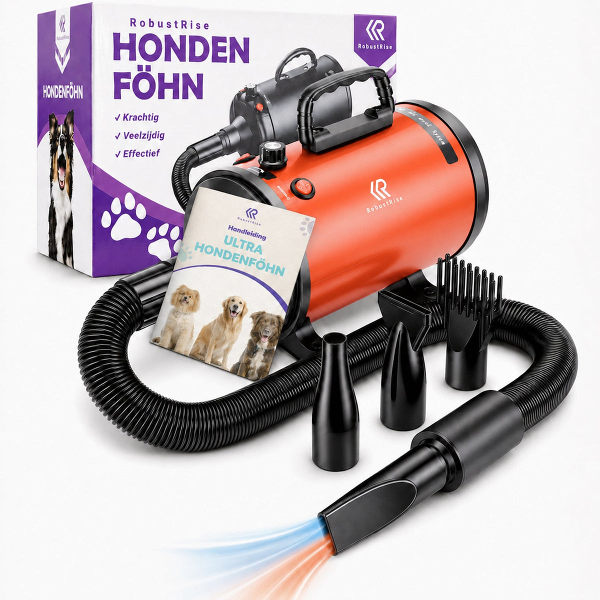 Waterblazer Hond 3800W oranje met doos, handleiding, slang en 4 opzetstukken | Robustrise